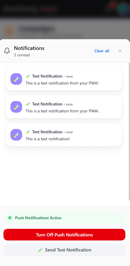 Push notification dashboard